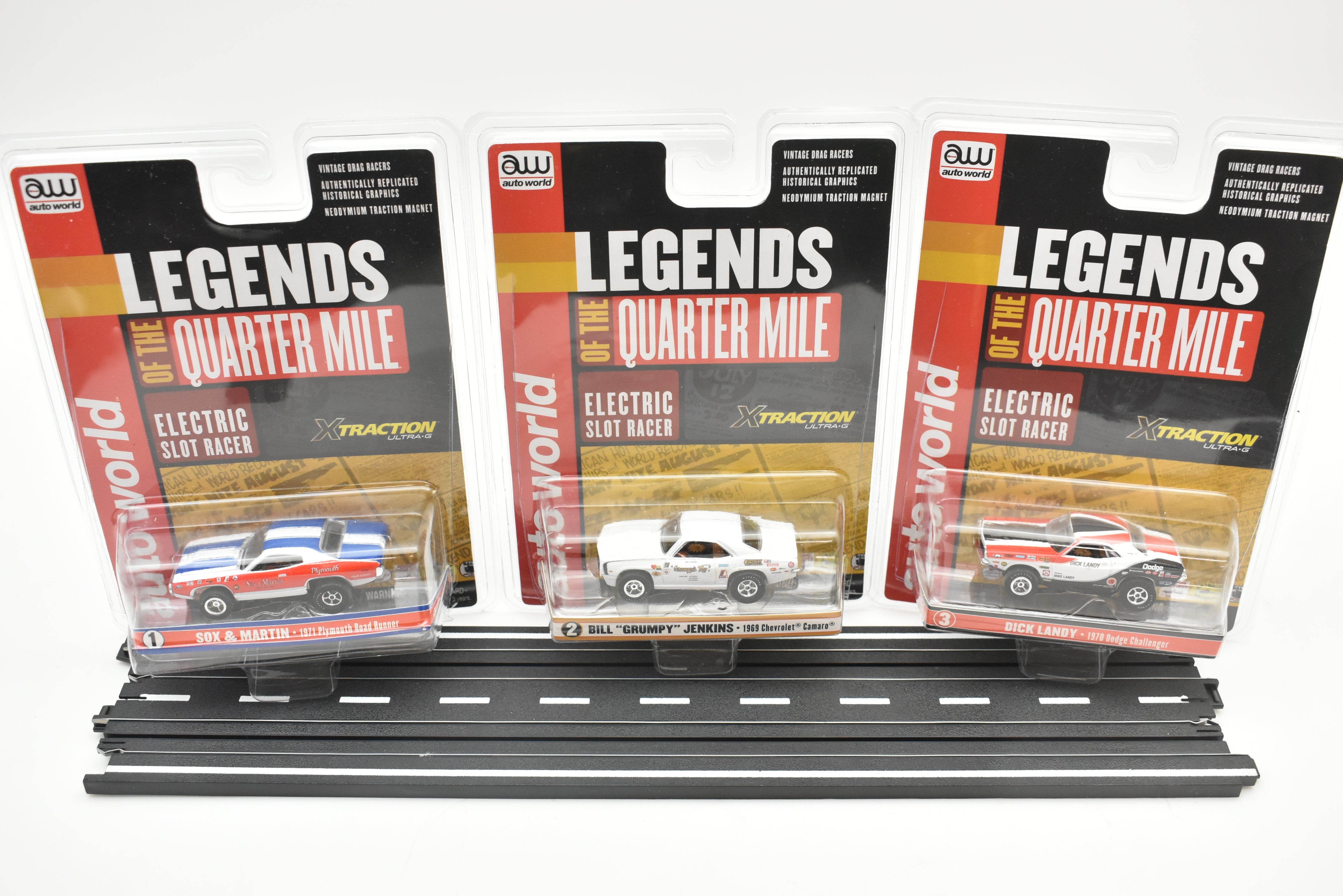 Get Your Hands on This 3-Pack of LEGENDS OF THE QUARTER MILE X-TRACTION SC351 Slot Cars!