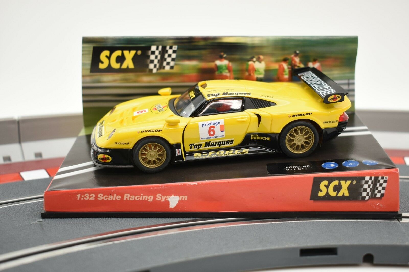Porsche 911 GT1 “Pennzoil” SCX Analog Slot Car - Yellow Beauty!