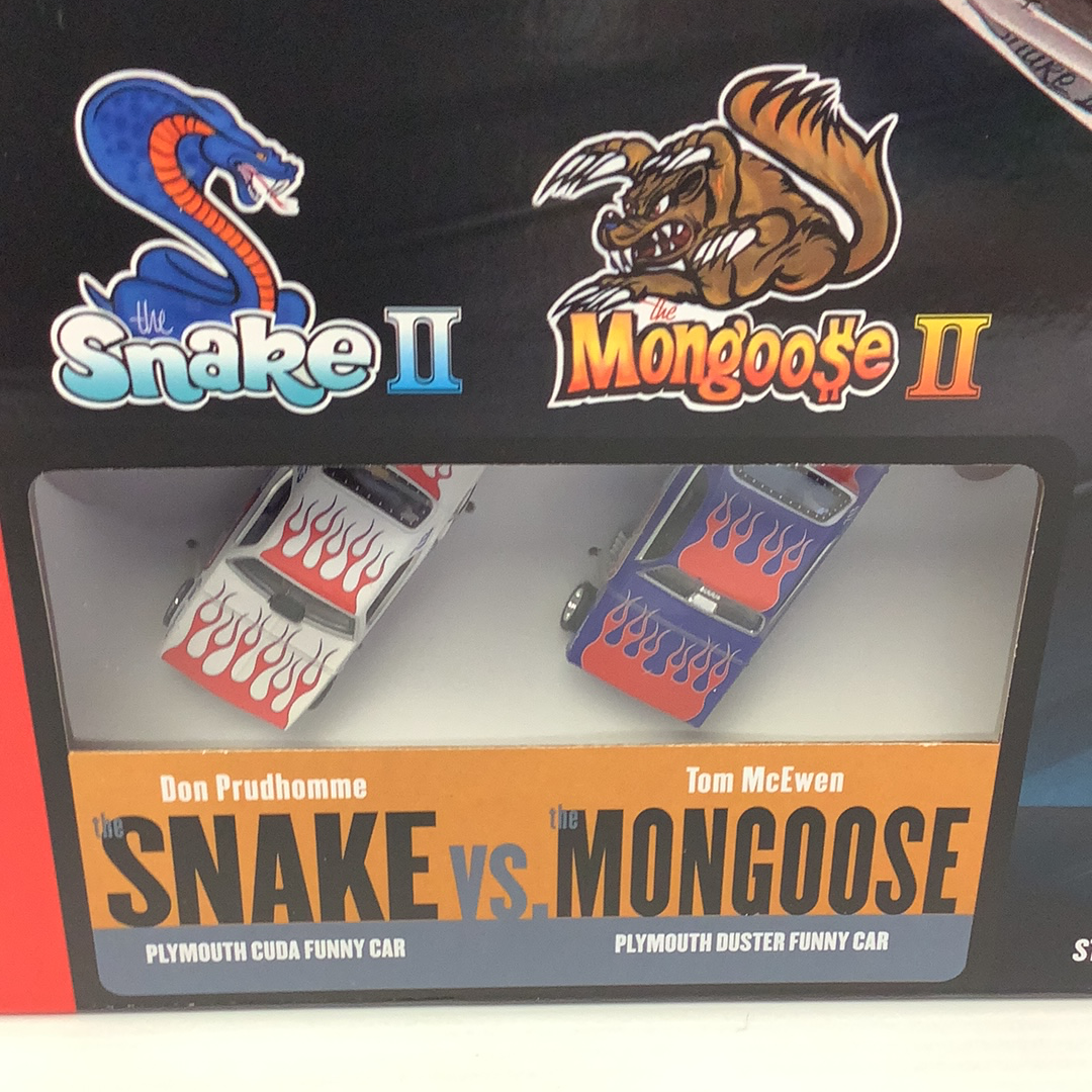 Auto World Hot Wheels Legends: Snake II vs Mongoose II 13' Dragstrip Race Set - Relive the Racing Glory!