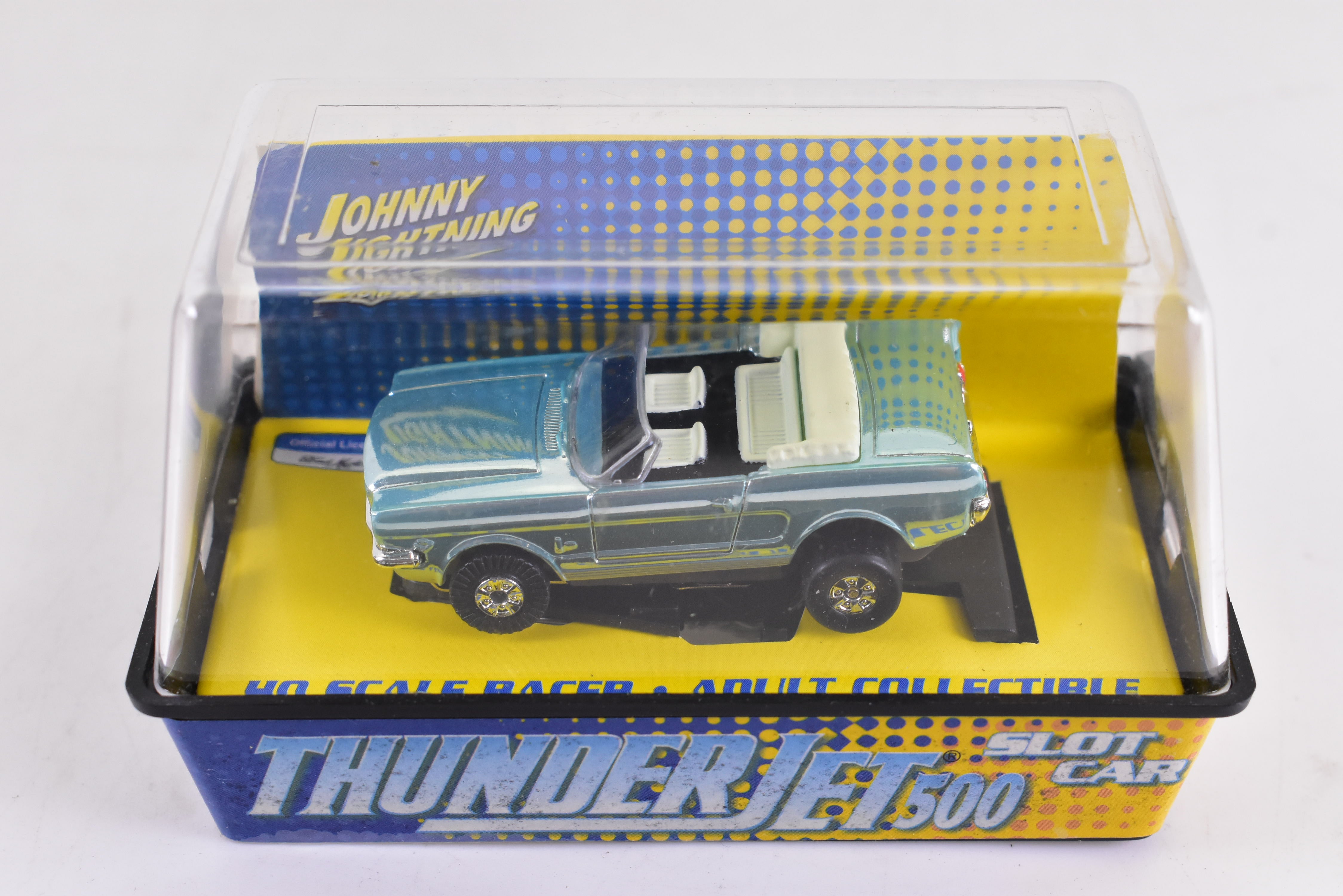 1965 Ford Mustang Convertible L Blue Chrome - ThunderJet 500 Chassis Ho Scale Racer | Auto World - A Must - Have for Racing Enthusiasts