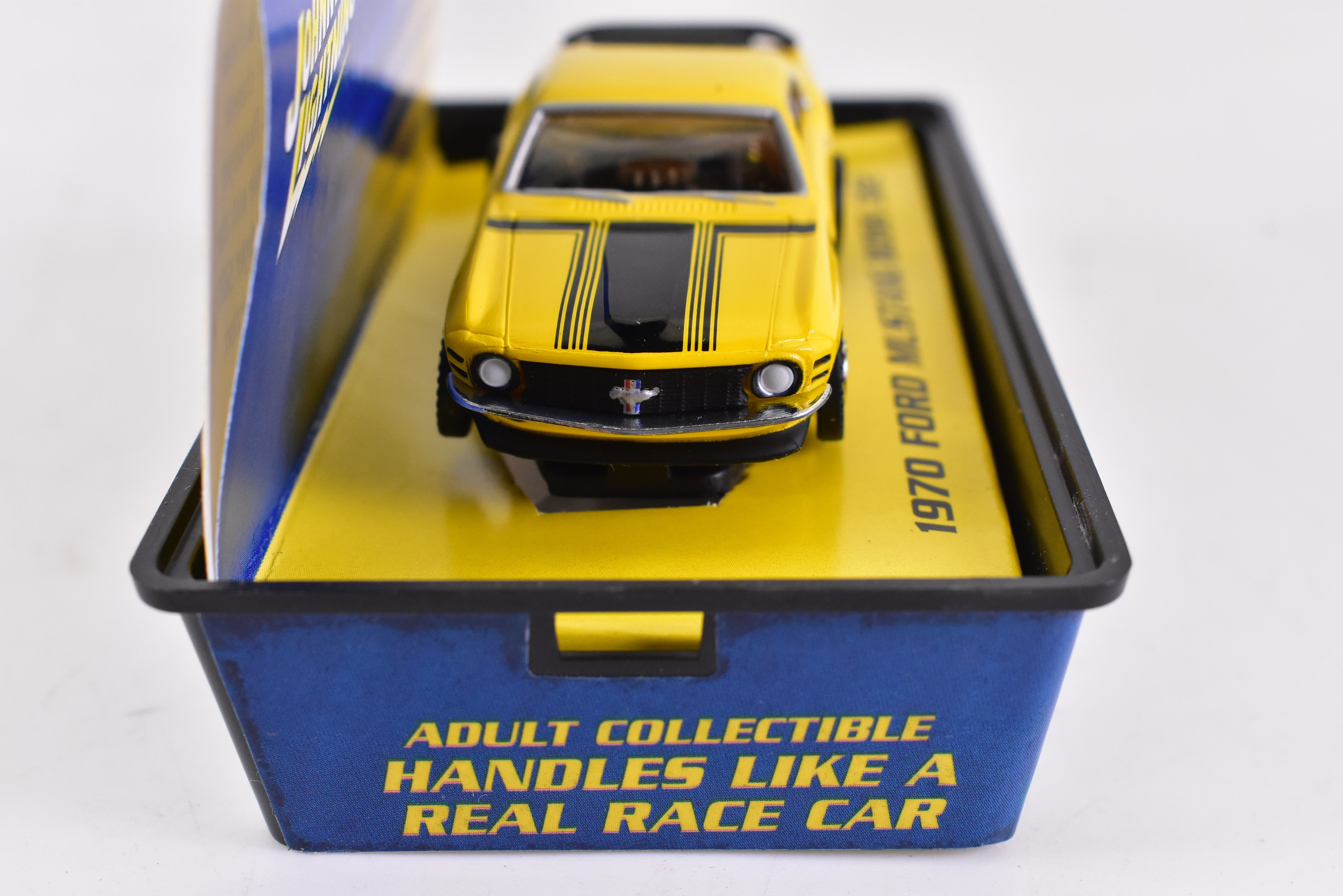 Unleash the Speed: 1970 Ford Mustang Boss 302 Yellow ThunderJet 500 Ho Scale Racer by Auto World