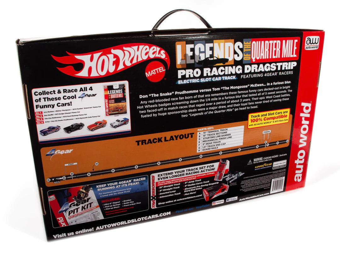Auto World Hot Wheels Legends: Snake II vs Mongoose II 13' Dragstrip Race Set - Relive the Racing Glory!