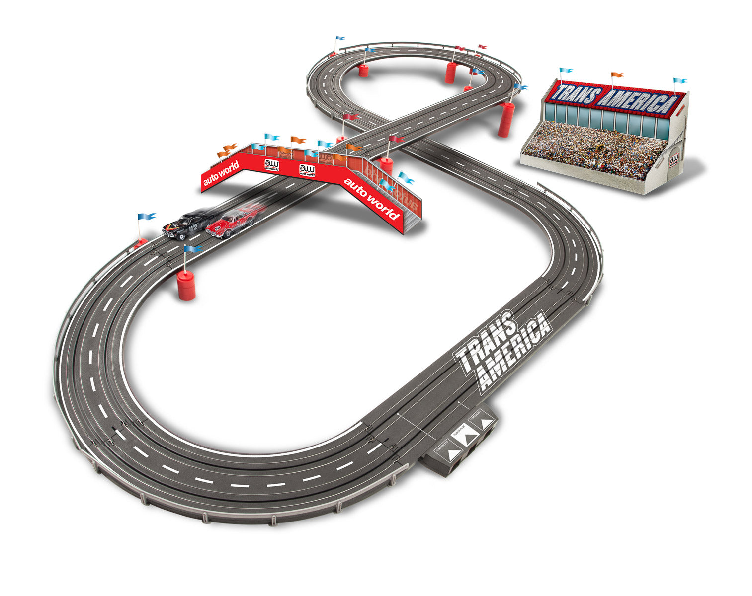 Auto World SRS326 10' Trans America 'Cuda And Cougar Slot Race Set: Bring American Muscle to Your Home!