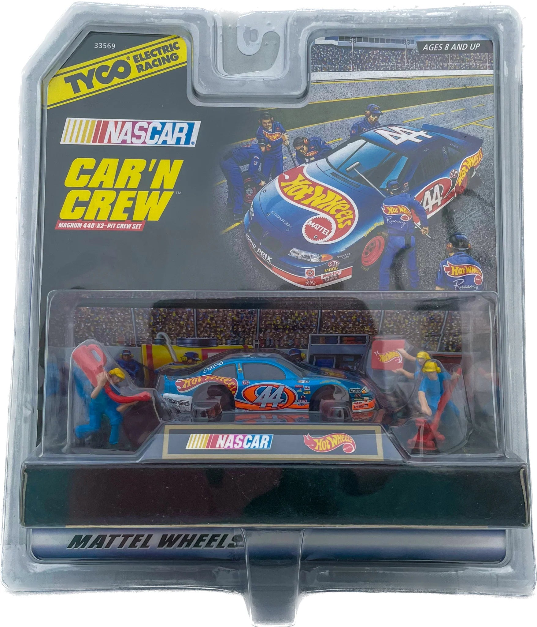 Get the Thrilling Kyle Petty Pontiac Hot Wheels NASCAR #44 Glossy Blue Car'N Crew Set! | 33569-1 | Tyco