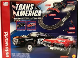 Auto World SRS326 10' Trans America 'Cuda And Cougar Slot Race Set: Bring American Muscle to Your Home!