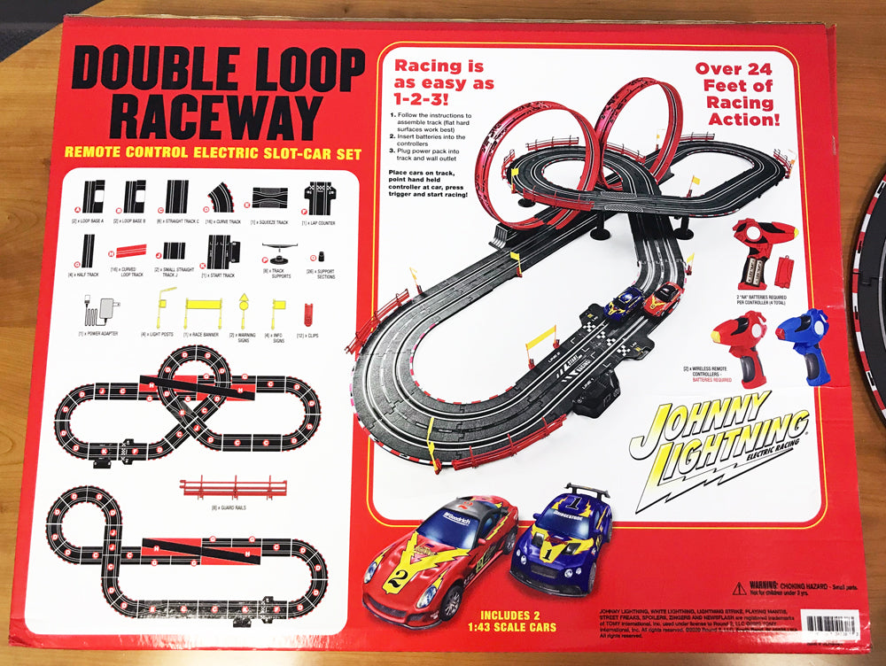 Johnny Lightning 24' Double Loop Raceway Remote Control Electric 1:43 Scale Slot Race Set - Exclusive Auto World Gem! | JLRS001
