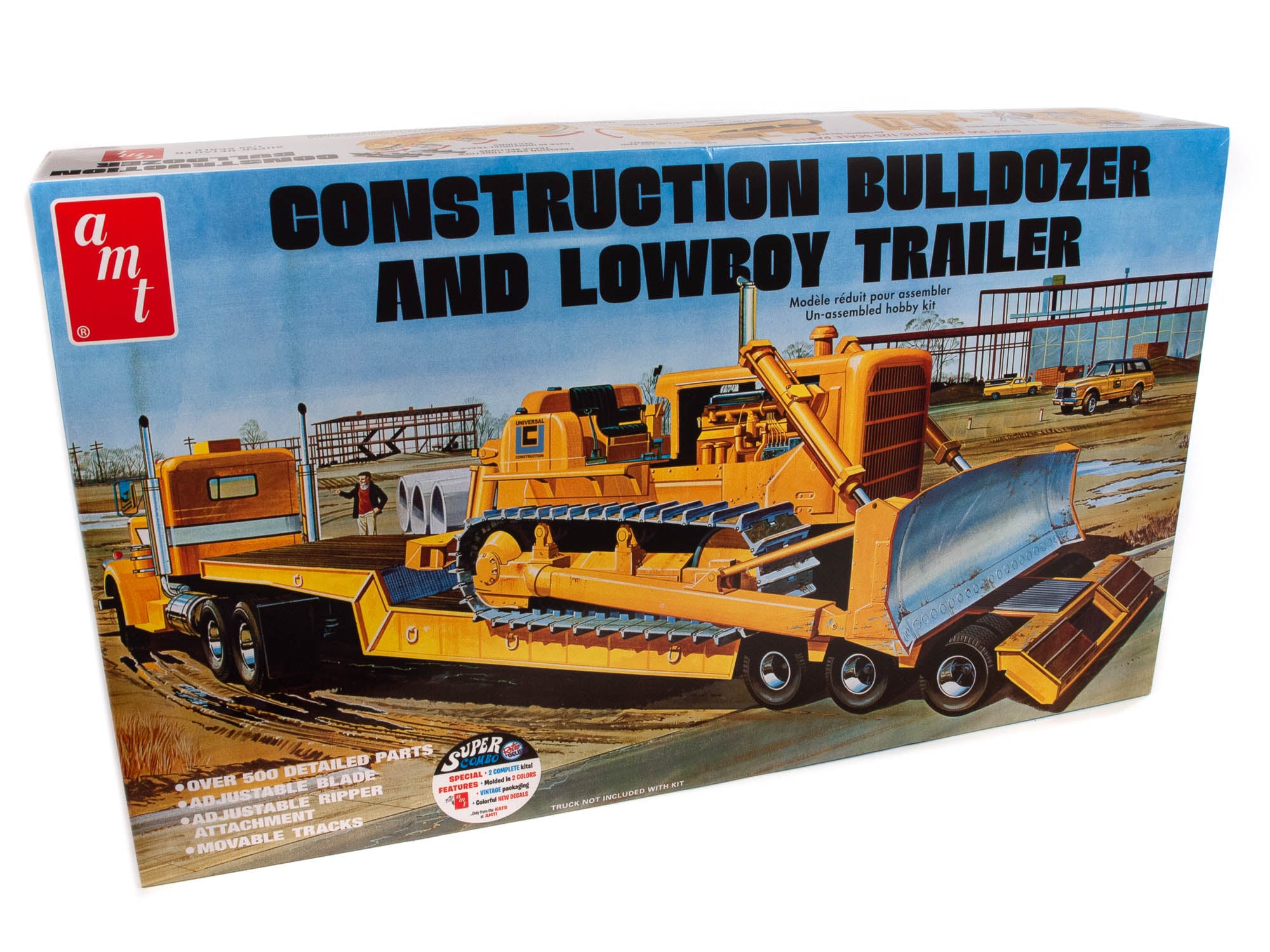 AMT 1:25 Scale Construction Bulldozer and Lowboy Trailer Model Kit | 1218