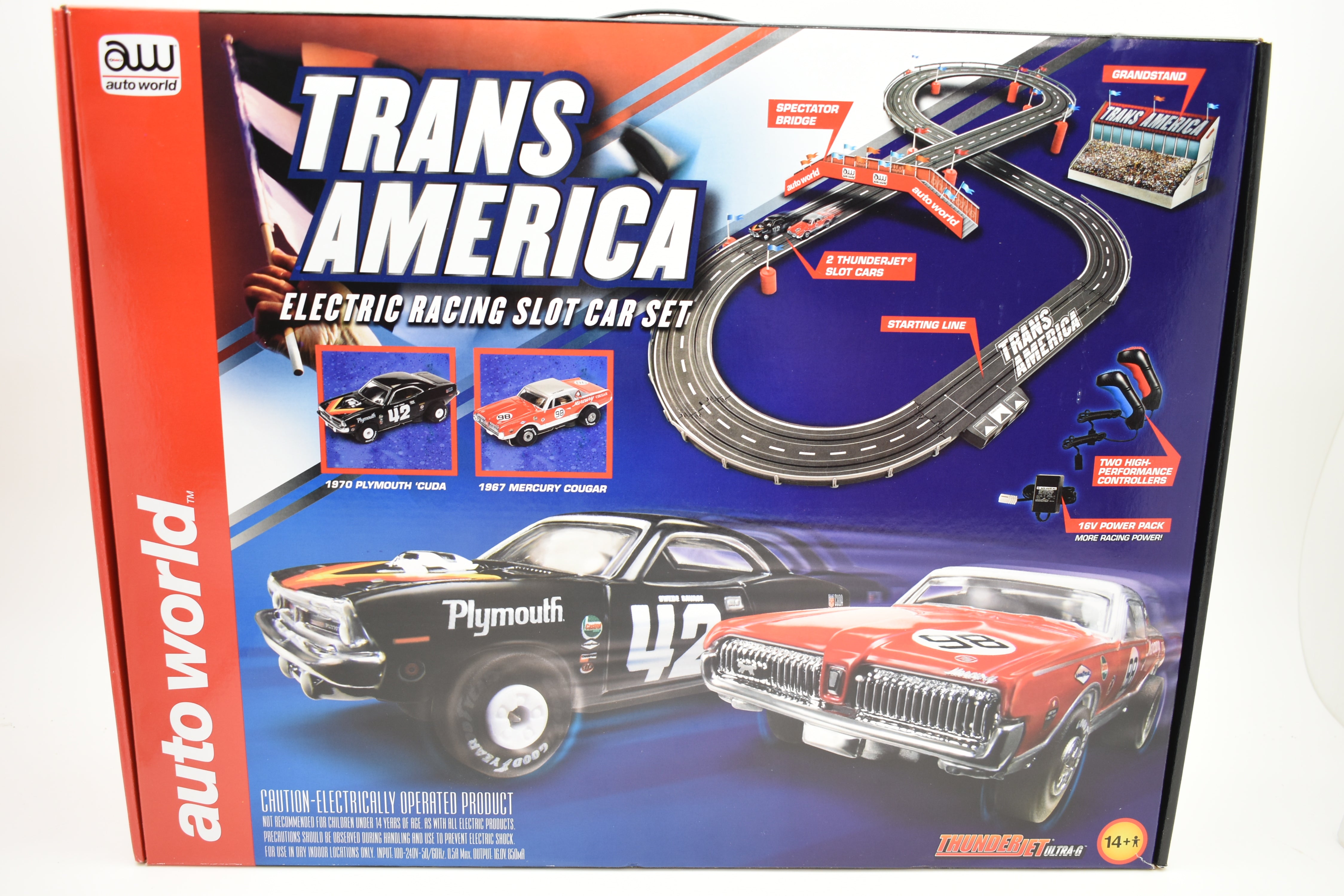 Auto World SRS326 10' Trans America 'Cuda And Cougar Slot Race Set: Bring American Muscle to Your Home!