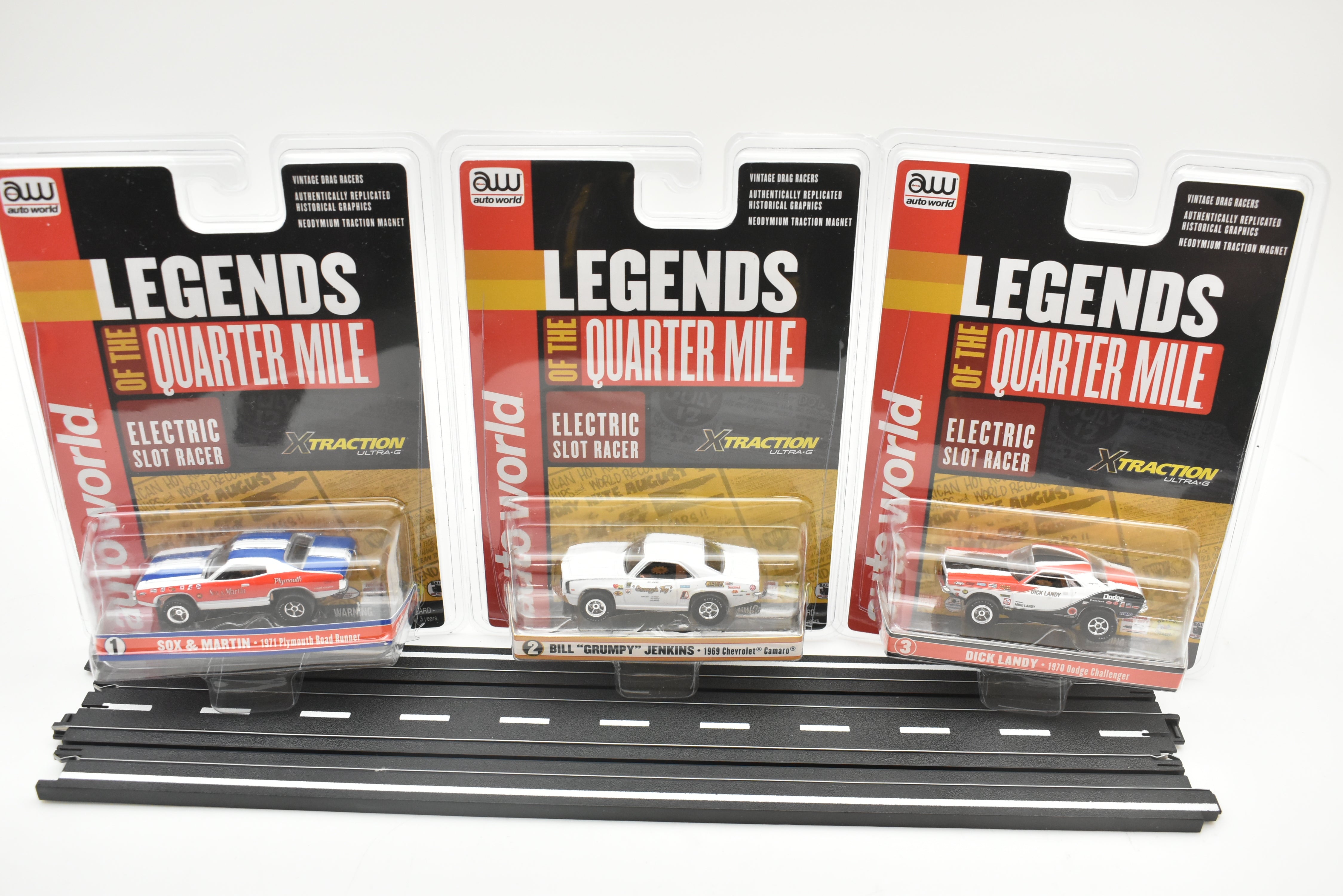 Get Your Hands on This 3-Pack of LEGENDS OF THE QUARTER MILE X-TRACTION SC351 Slot Cars!