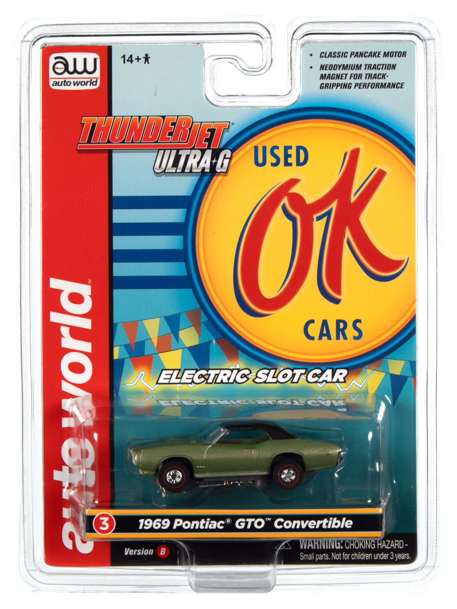 Auto World's Thunderjet Release 1 Slot Car Set - OK Used Cars SC377: A Racing Sensation!