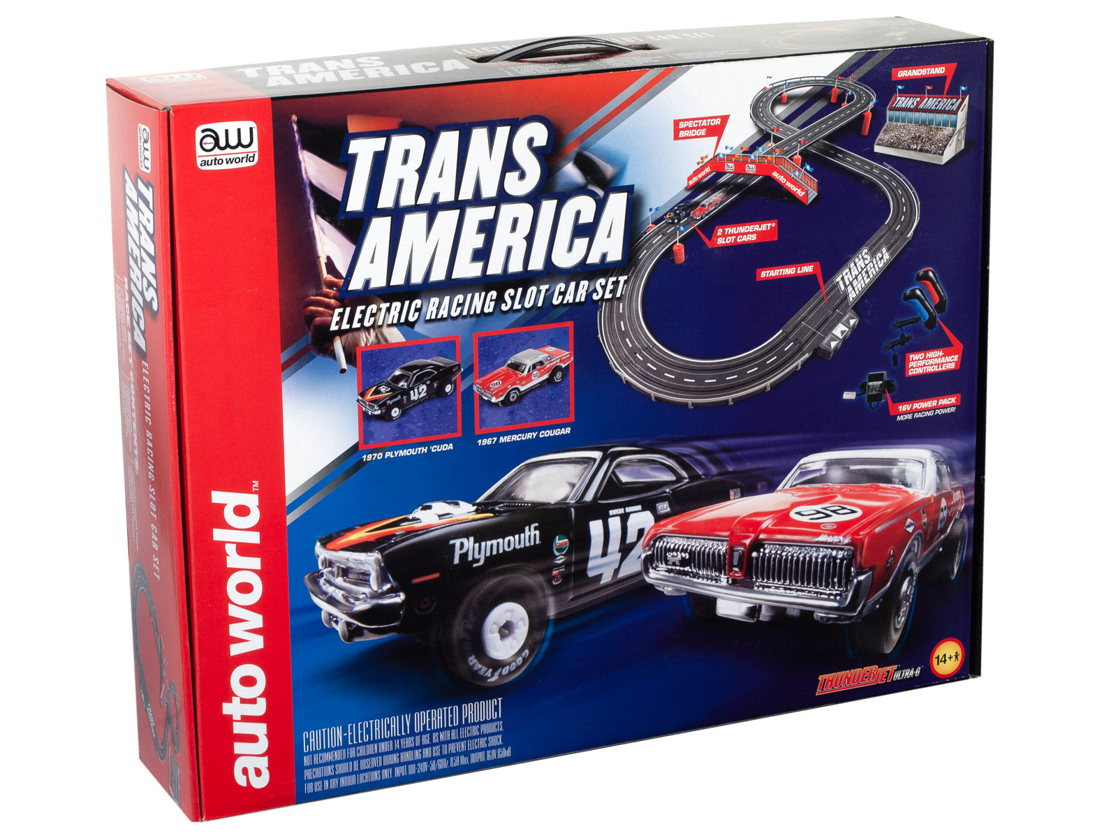 Auto World SRS326 10' Trans America 'Cuda And Cougar Slot Race Set: Bring American Muscle to Your Home!