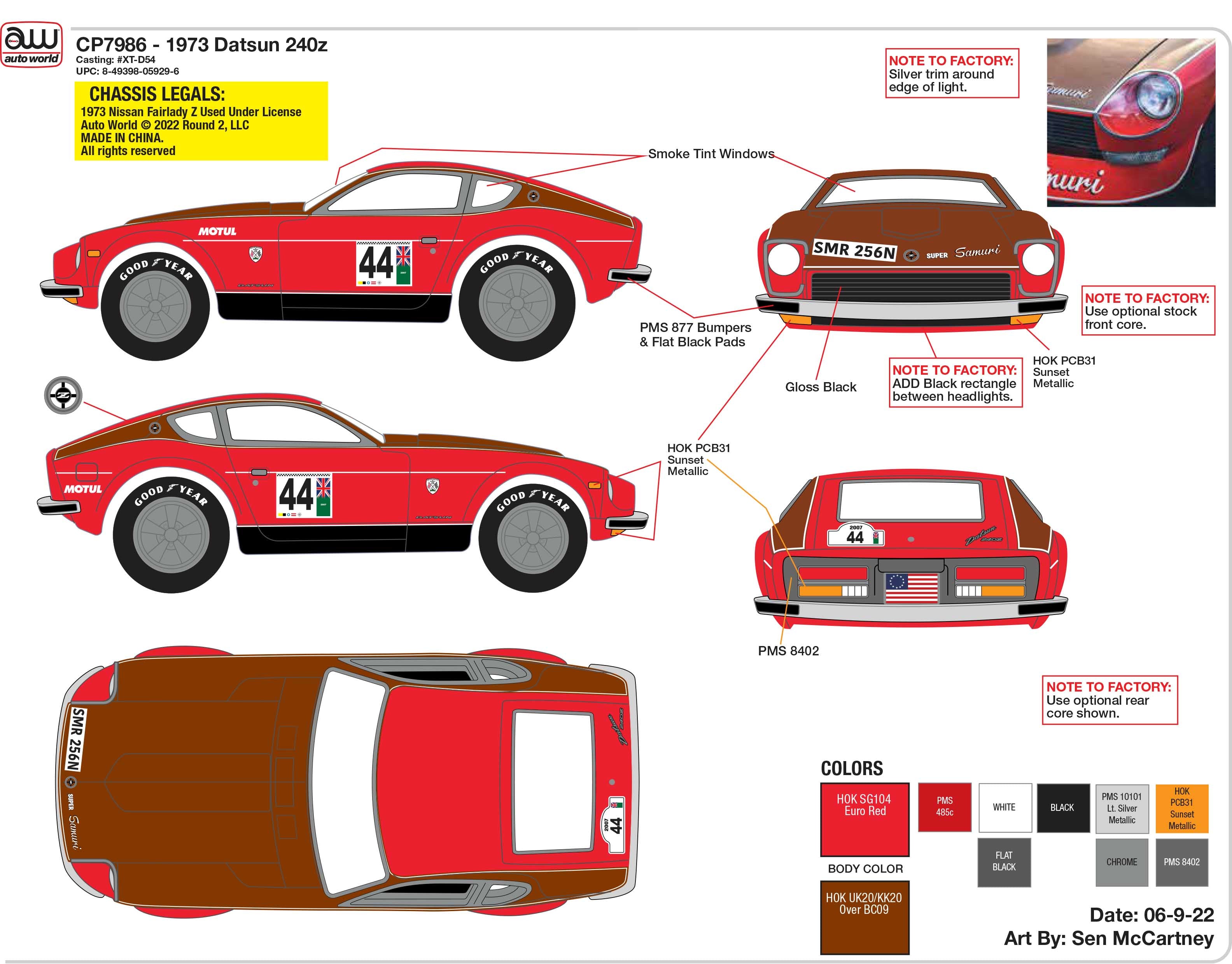 1973 Red Datsun 240z #44 - Exclusive Auto World Slot Car | CP7986