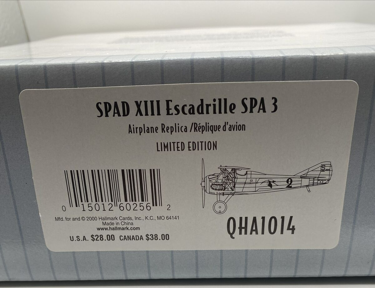 Second Chance Legends In Flight SPAD XIII Escadrille SPA 3 1:48 Numbered Edition Airplane Replica - A Must - Have Collectible! | QHA1014 | Hallmark