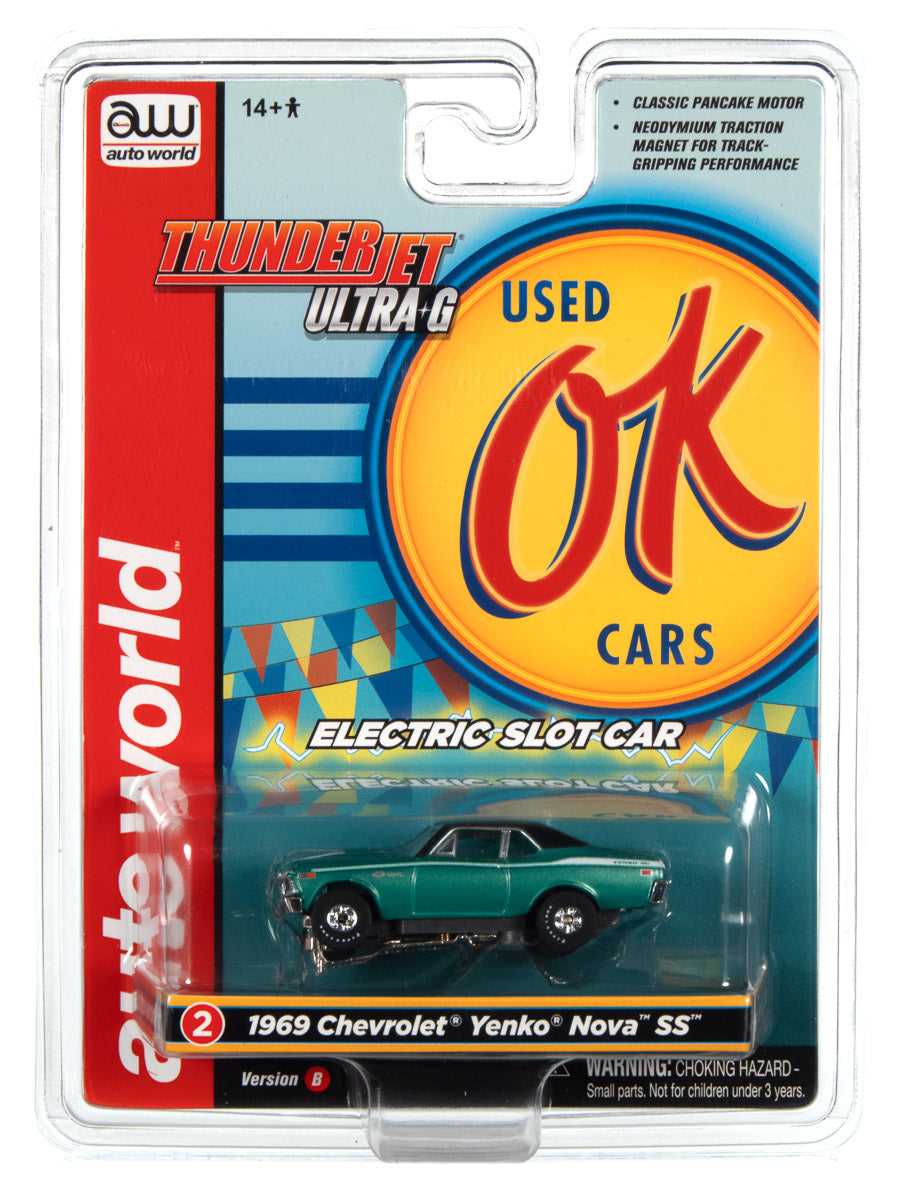 Auto World's Thunderjet Release 1 Slot Car Set - OK Used Cars SC377: A Racing Sensation!