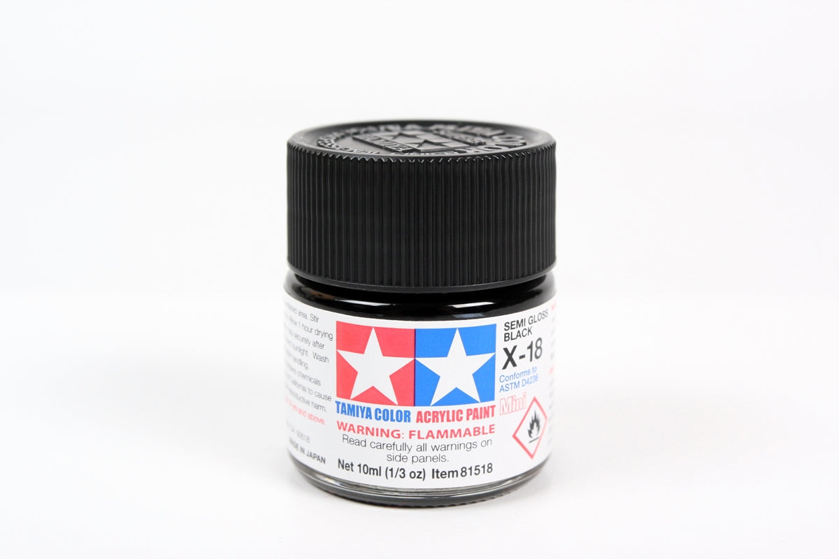 Tamiya Acrylic Mini X-18 Semi Gloss Black Paint (10ml) - 81518