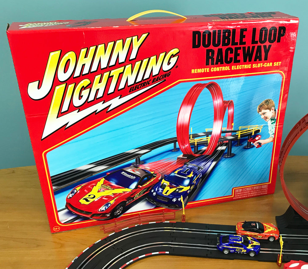 Johnny Lightning 24' Double Loop Raceway Remote Control Electric 1:43 Scale Slot Race Set - Exclusive Auto World Gem! | JLRS001