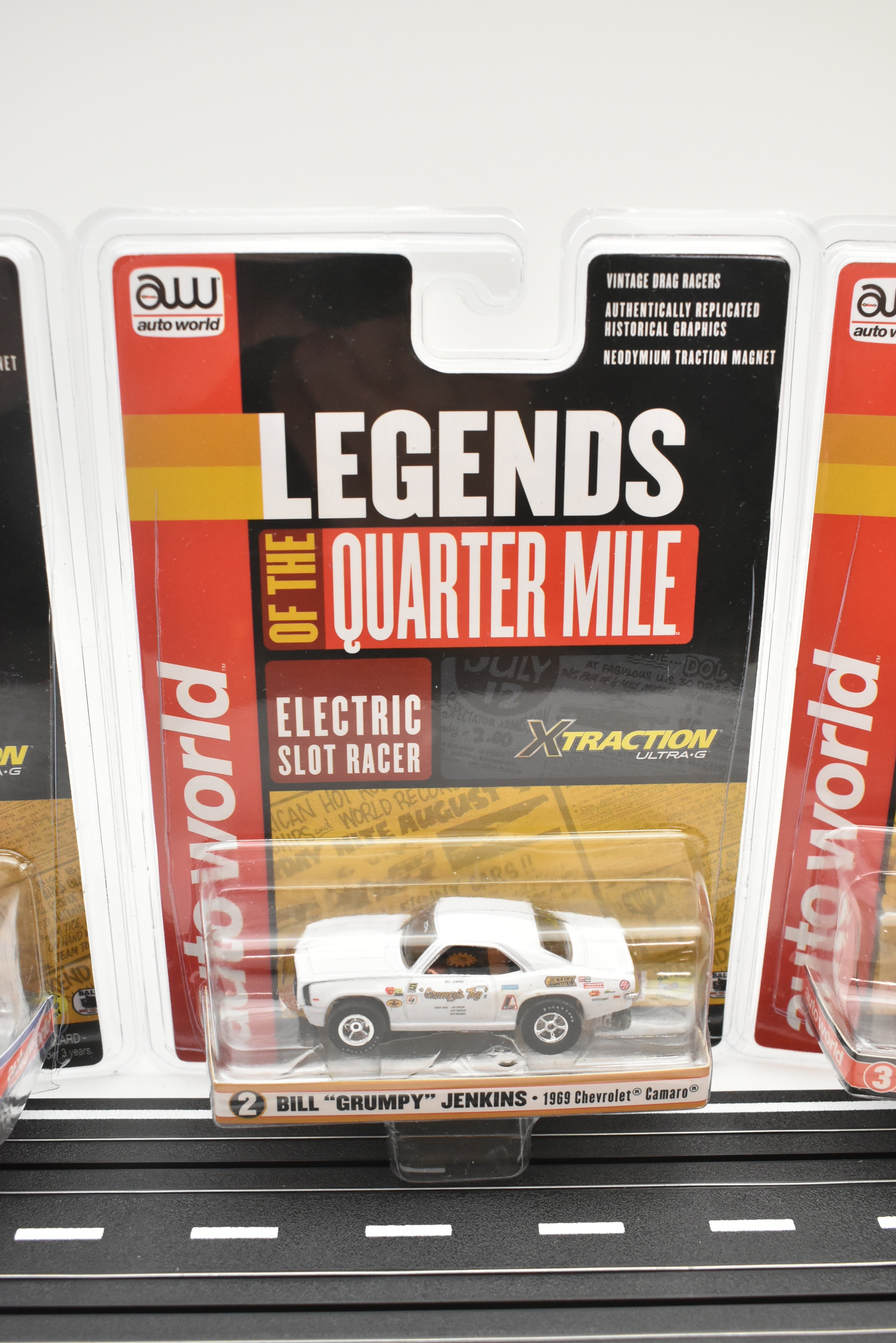 Get Your Hands on This 3-Pack of LEGENDS OF THE QUARTER MILE X-TRACTION SC351 Slot Cars!