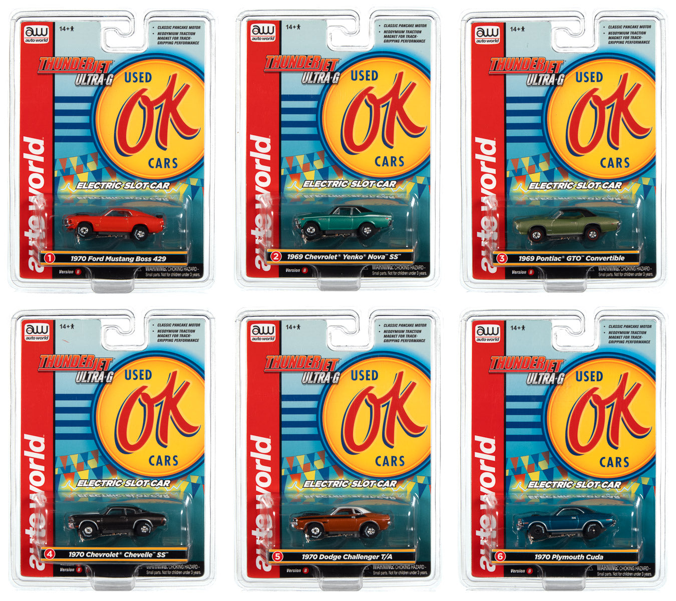 Auto World's Thunderjet Release 1 Slot Car Set - OK Used Cars SC377: A Racing Sensation!