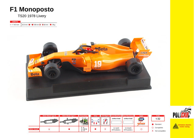 Policar F1 Monoposto GEMS Surtees TS20 1978 Livery Beta - PCAR07 Orange: Relive F1 Glory!