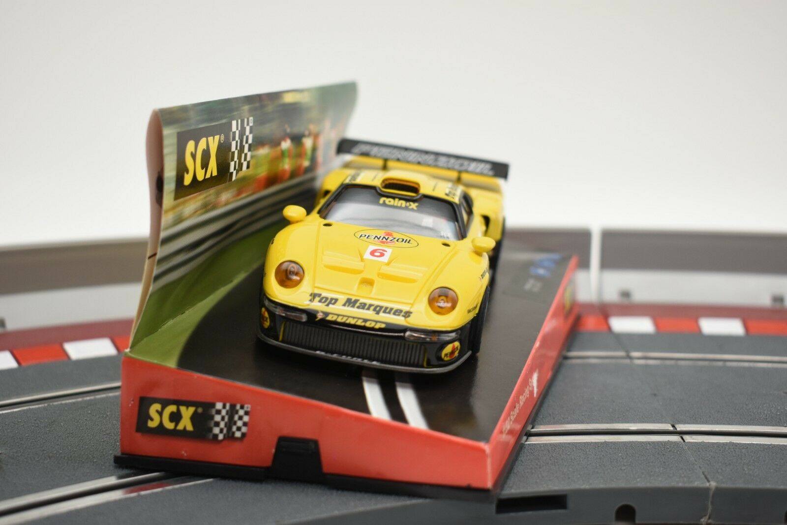 Porsche 911 GT1 “Pennzoil” SCX Analog Slot Car - Yellow Beauty!