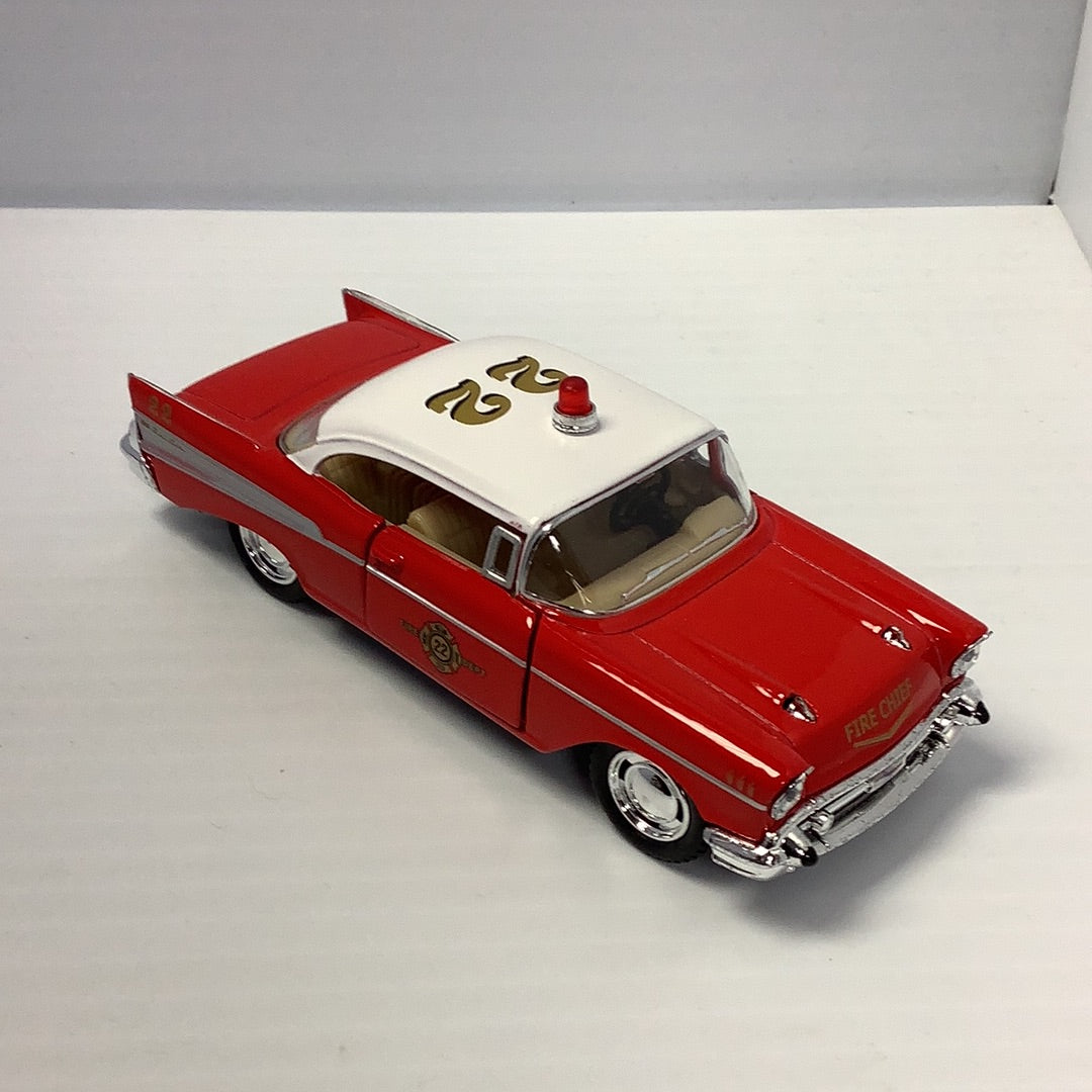 1957 Chevrolet Bel Air Fire Chief by Kinsmart - A Classic Pull - Back Toy Car