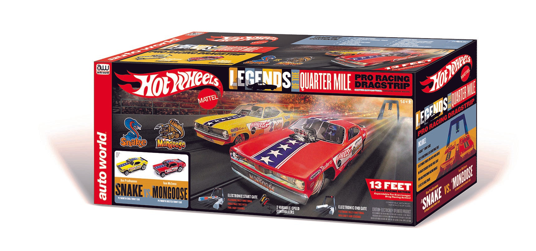 Auto World Hot Wheels Legends: Snake vs Mongoose 13’ HO Scale Pro Racing Dragstrip Set